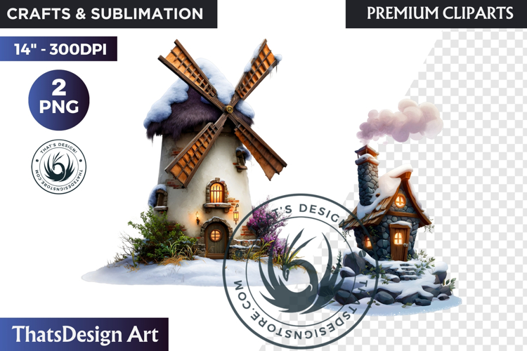Watercolor Winter Landscape Snowy Cabin Illustration png