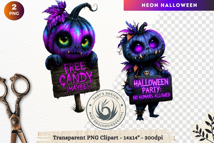 Neon Halloween Character Clipart Spooky Kawaii