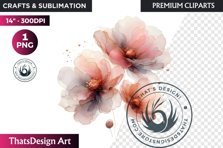 Rose Gold Pink flowers Clipart, Abstract Flowers Wedding PNG