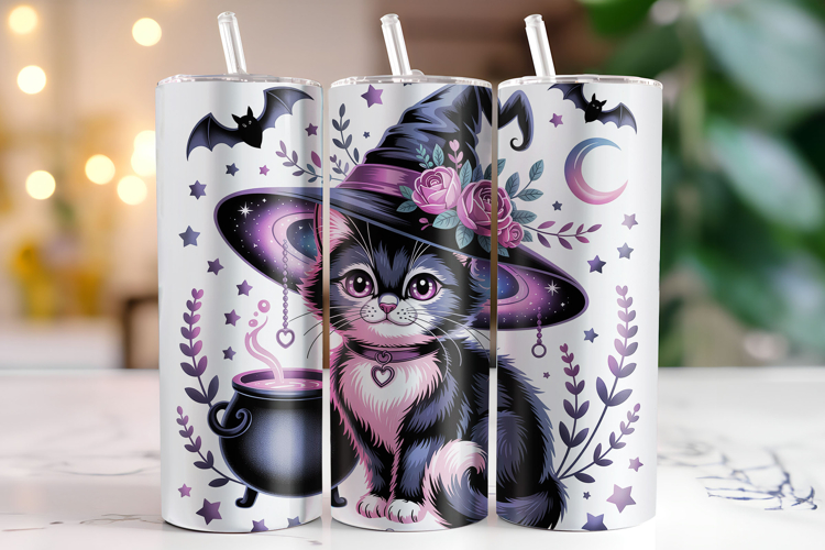 Halloween Cat Tumbler Wrap | Sublimation | Tumblers example image 1
