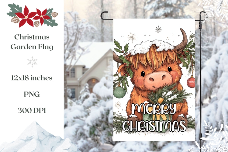 Merry Christmas Garden Flag, Christmas Cow Garden Flag PNG
