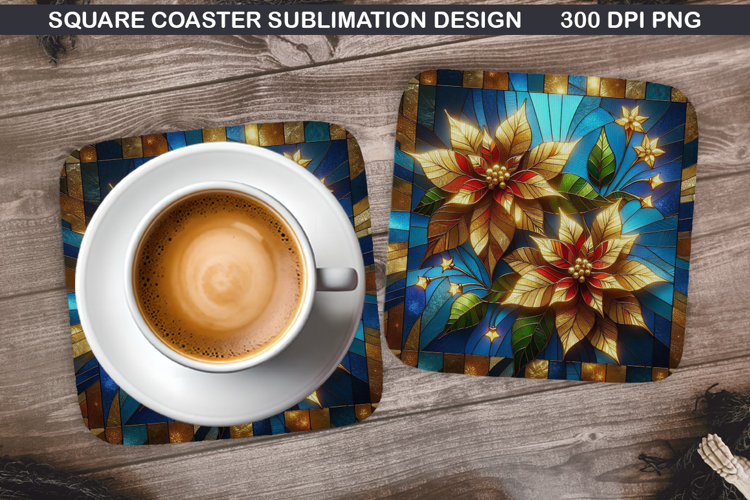 Poinsettias Coaster Sublimation, Christmas Coaster PNG example image 1