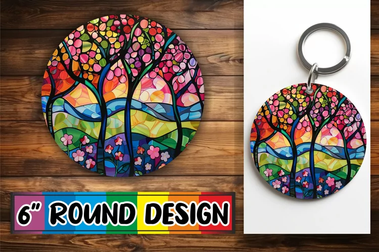 Stained Glass Tree Colorful Round Design Sublimation