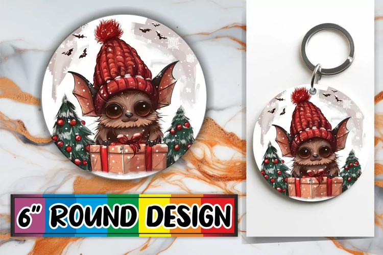 Festive Holiday Animals Round Design Sublimation Keychain