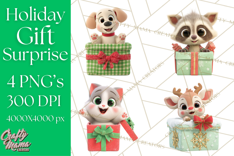 Christmas Characters in Gift Boxes PNG Clipart