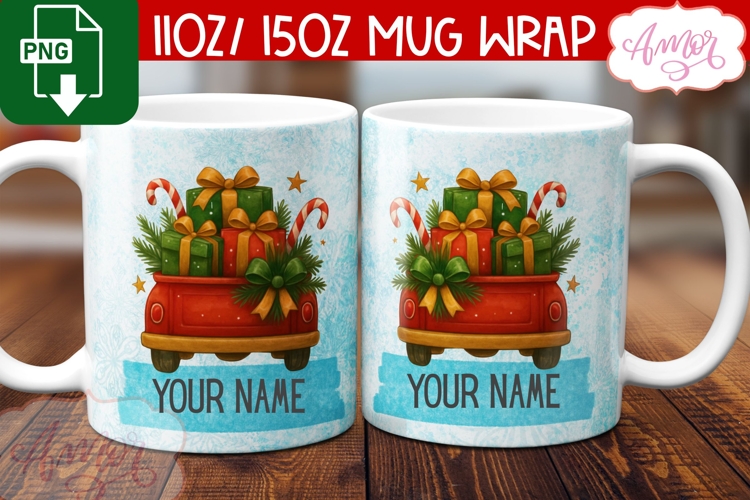 Custom Christmas mug wrap PNG, Christmas truck mug PNG