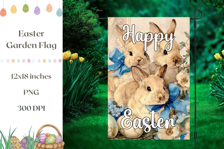 Vintage Easter Garden Flag Print, Funny Bunny Garden Flag