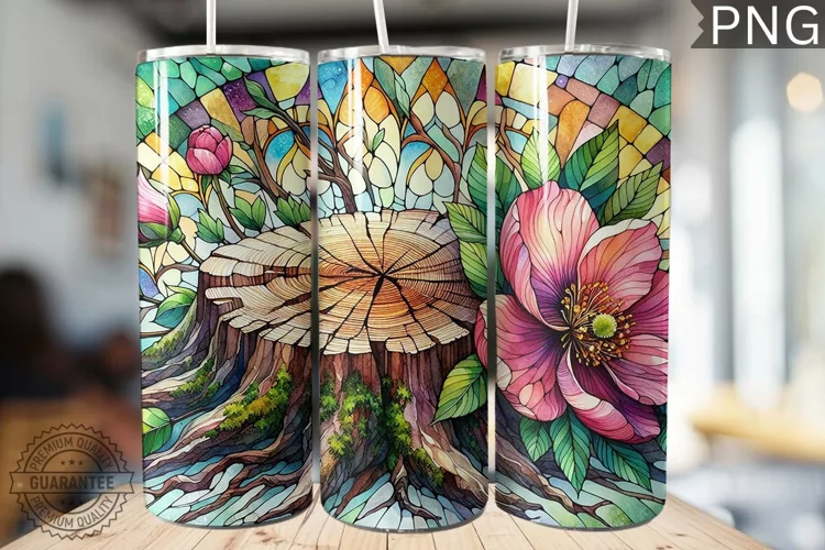 Watercolor Flower Wooden Stump Tumbler - High Quality 3Dpi