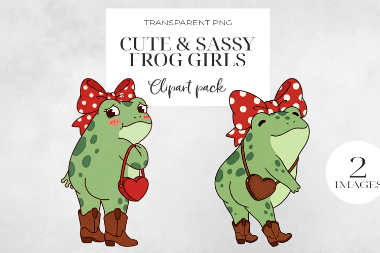 Cute Sassy Frog Girls PNG Clipart, Sublimation PNG.