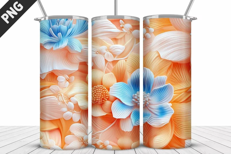 3D Daisy Flowers 20oz Tumbler Wrap | Sublimation Design