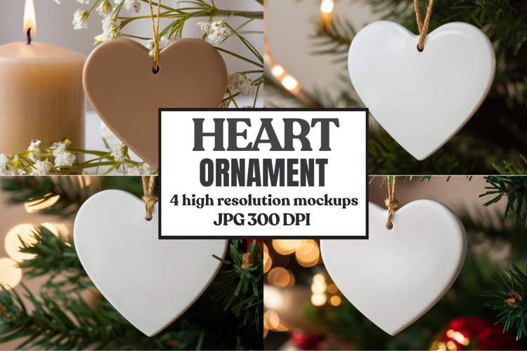 Holiday Love Heart Ornament Mockups | Romantic Christmas Tre