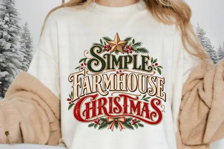 Simple Farmhouse Christmas Typography PNG - Country Rustic