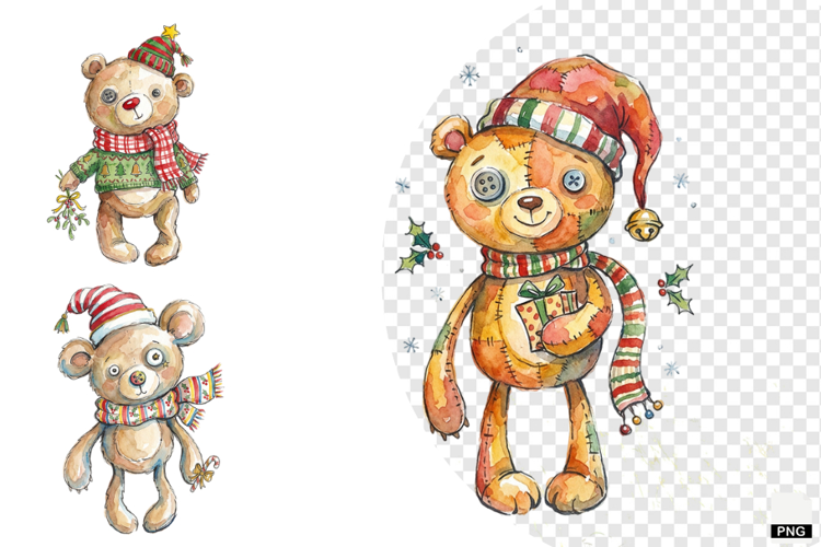 Quirky Christmas Teddy Bear PNG