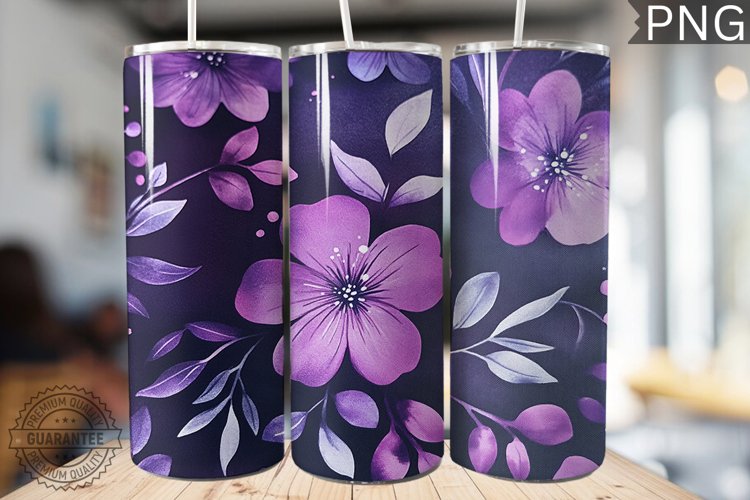 Purple Floral Tumbler Wrap - High Quality 300 Dpi