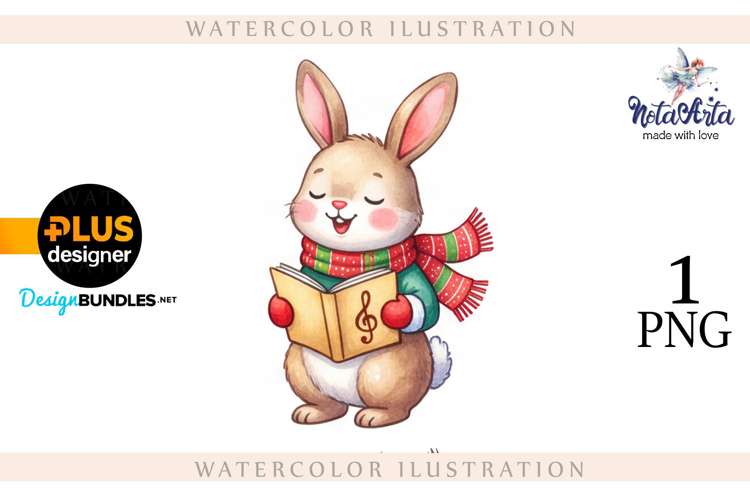 Christmas Bunny in Watercolor Style