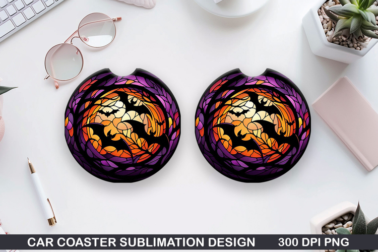 Haunted Bats Car Coaster Sublimation| Halloween Coaster PNG