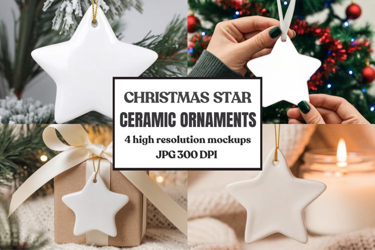 Christmas Star Ceramic Ornaments Mockup | Holiday Star Ornam