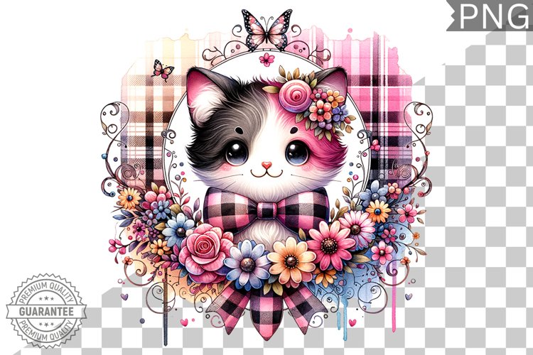 Cat With Flowers Sublimation - Clipart PNG Design