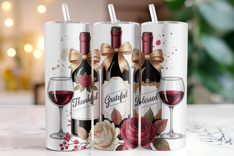 Thankful Grateful Blessed Tumbler Wrap | Sublimation