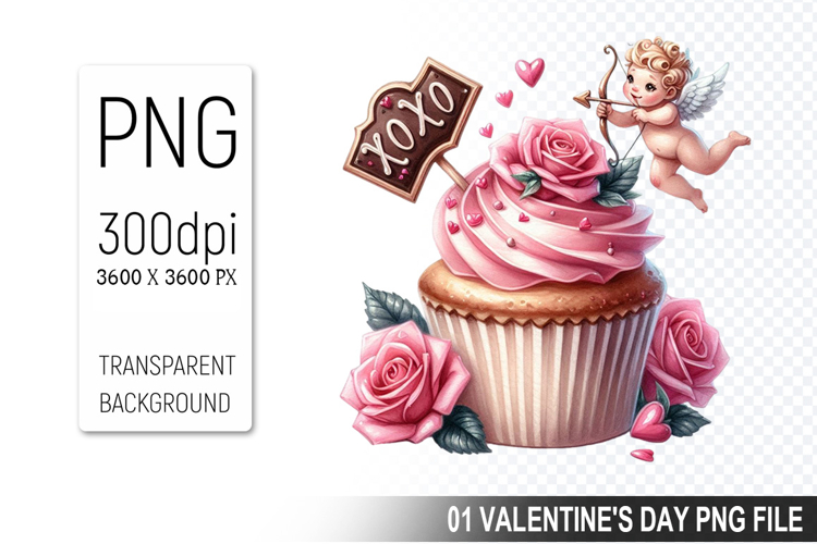 Cupcake With Angel, Valentines Day Clipart PNG File