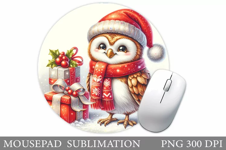 Christmas Owl Mouse Pad. Christmas Mouse Pad Design