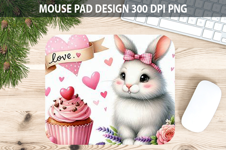 Watercolor Rabbit Mouse Pad Sublimation - Valentines PNG