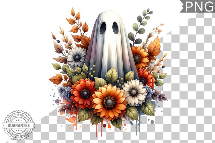 Halloween Ghost And Flowers Sublimation - Halloween Clipart example image 1