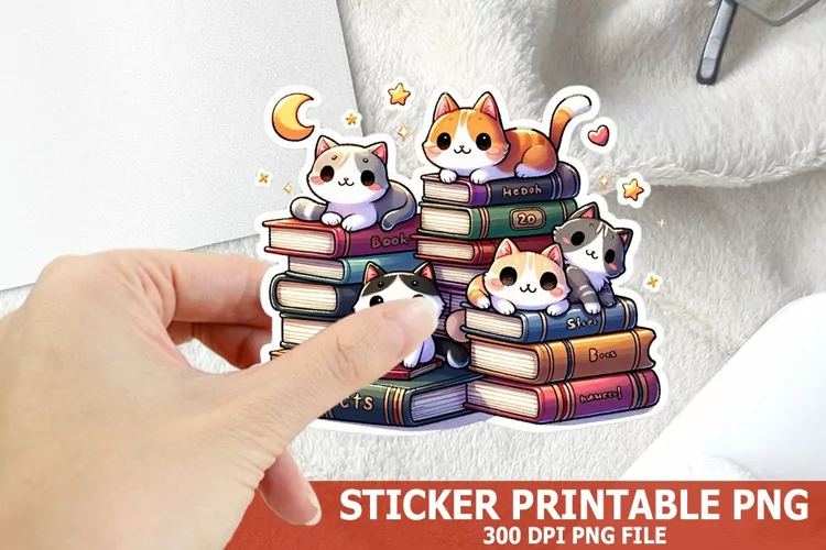 Cute Cat on A Stack of Books Sticker| Books Sticker