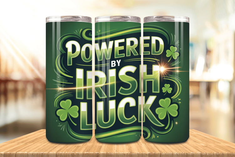 Powered by Irish Luck St Patrick’s Day Tumbler Wrap PNG Subl