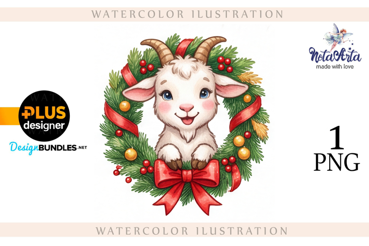 Christmas Goat in Watercolor Style