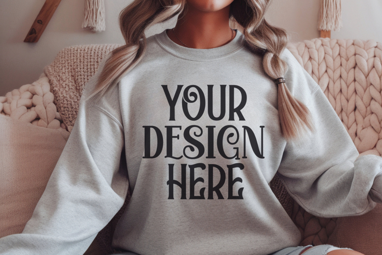 Ash Gildan 18000 Sweatshirt Mockup,G18000 Crewneck Sweatshir