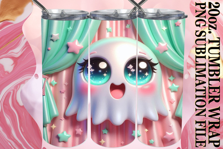 Cheerful Reflections 20oz tumbler wrap, 3D Cute Ghost