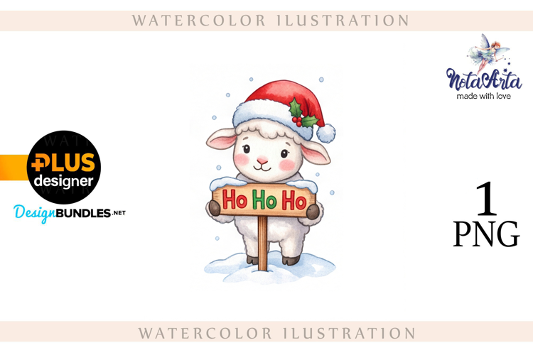 Christmas Sheep in Watercolor Style