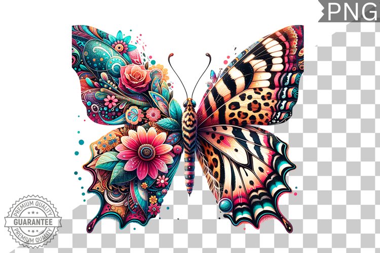 Vibrant Floral Butterfly Sublimation - Clipart PNG Design