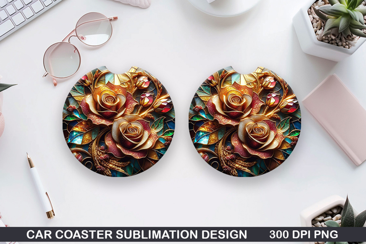 Roses Car Coaster Sublimation| Christmas Coaster PNG Design