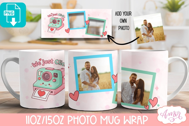 Valentines Photo Mug Wrap template, Cute Valentines mug PNG
