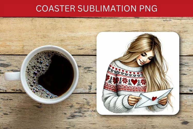 valentine square coaster - girl reading love letter