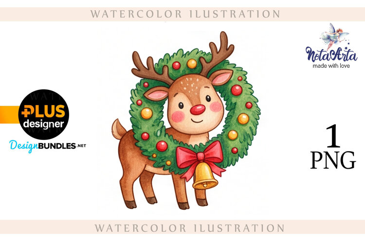 Christmas deer watercolor illustration example image 1