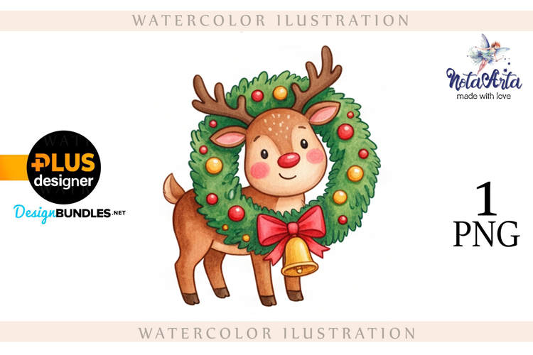 Christmas deer watercolor illustration