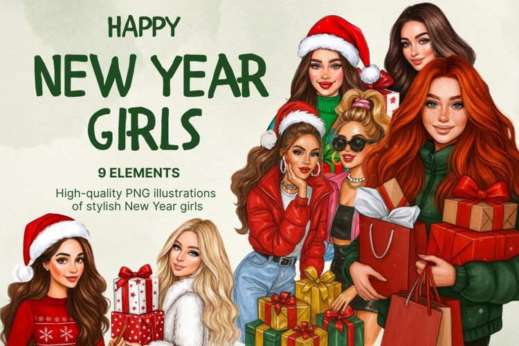 New Year Girls Clipart, Holiday Fashion Girl PNG