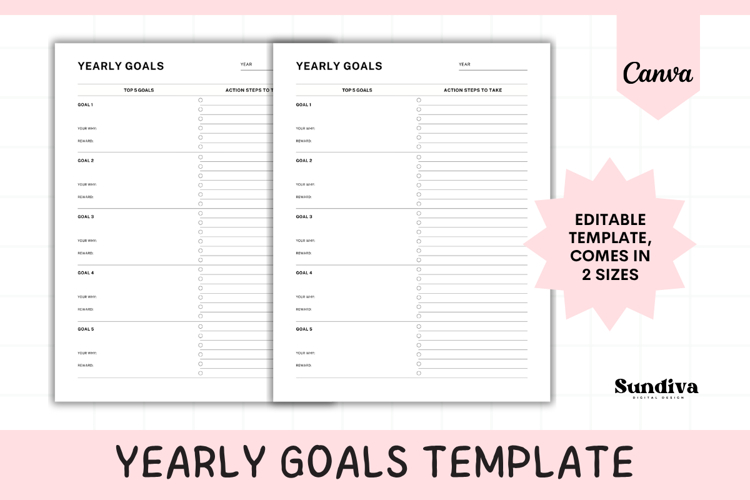 Yearly Goals Printable   Editable Template 1