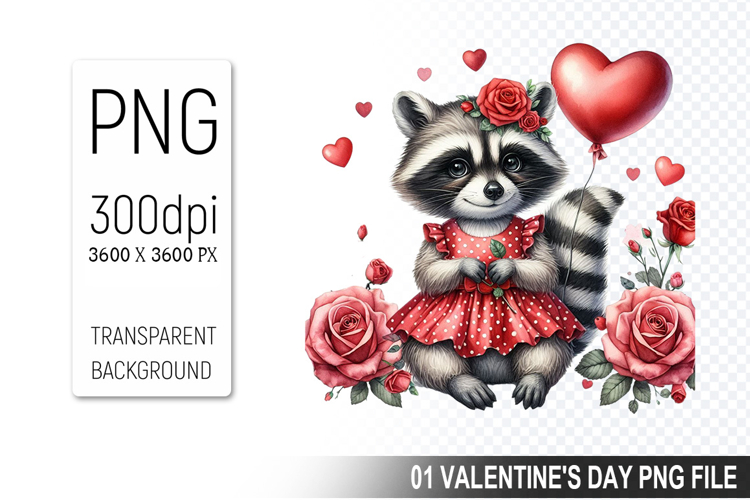 Cute Raccoon Sublimation, Valentines Digital Clipart PNG