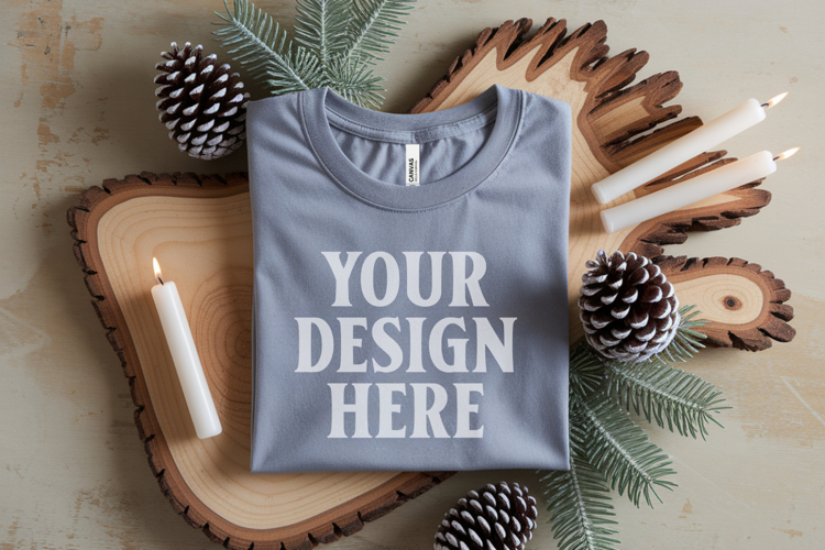 Christmas Bella Canvas 3001 Ash Folded Tshirt Mockup