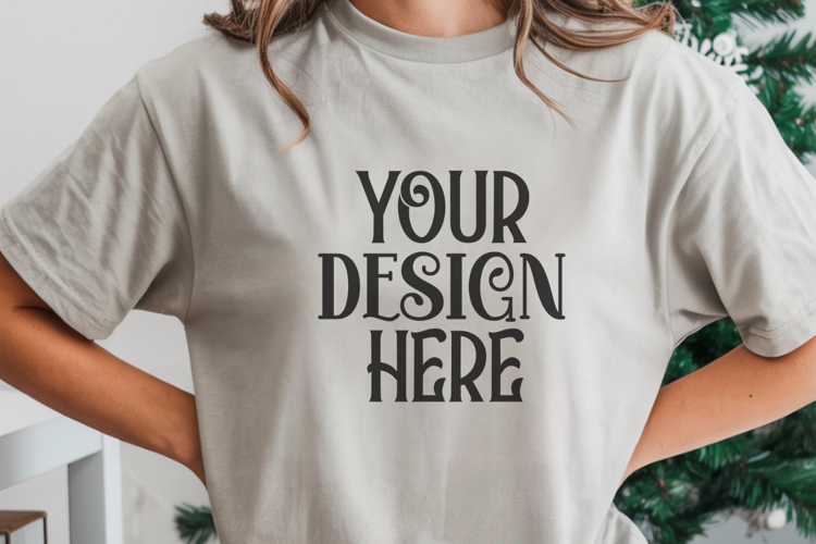 Grey Comfort Colors 1717 Christmas Mockup, CC 1717