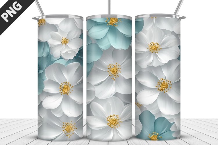 3D White Flowers Tumbler Wrap | Sublimation Design | Tumbler example image 1