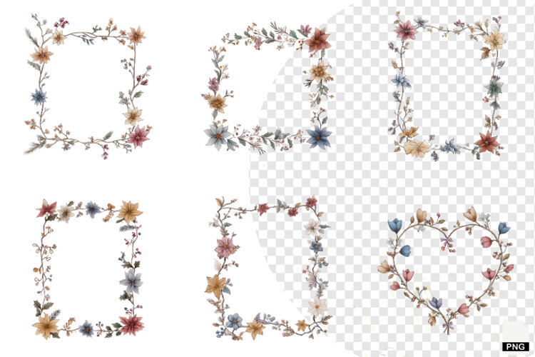 Christmas Winter Floral Borders Clipart example image 1