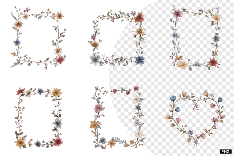 Christmas Winter Floral Borders Clipart