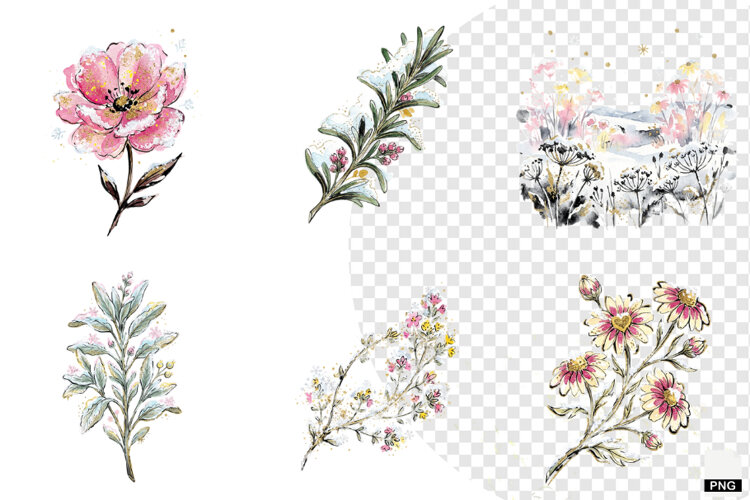 Snowy Flowers Garden Clipart example image 1