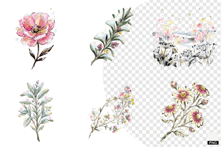Snowy Flowers Garden Clipart