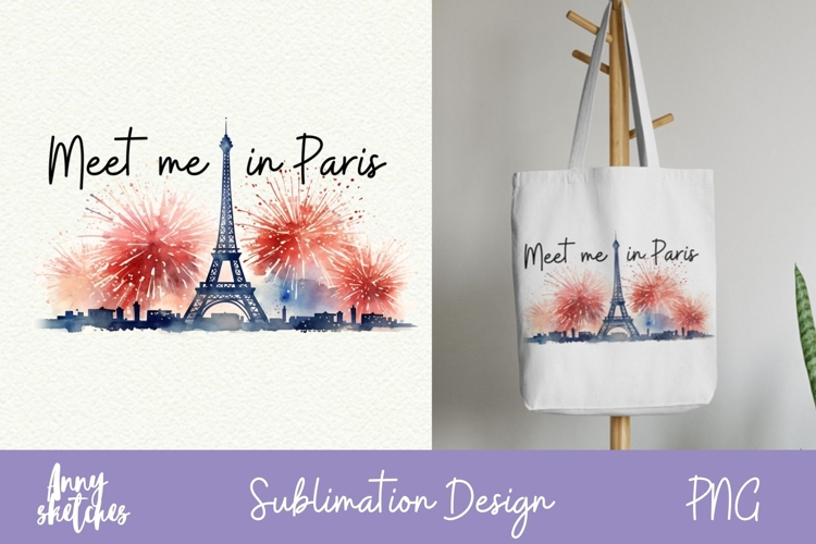 Eiffel Tower Fireworks Sublimation Design Paris PNG Clipart